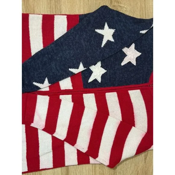 Mountain Lake Americana Flag Zip-Up Knit Cardigan Vintage 90s Patriotic 4th July - Picture 8 of 10